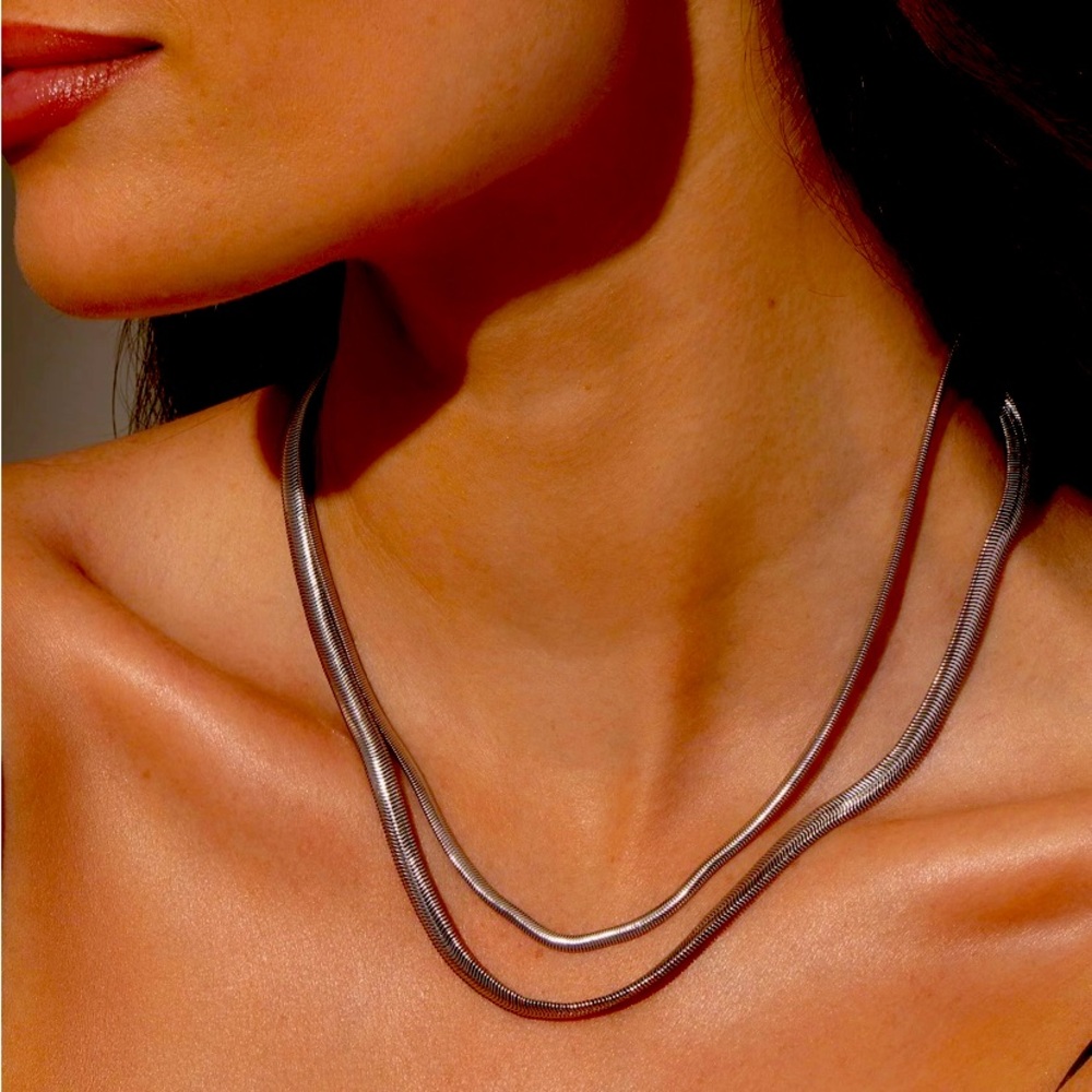 NEW Uncommon James Silver Layered Flat Snake Chain Necklace